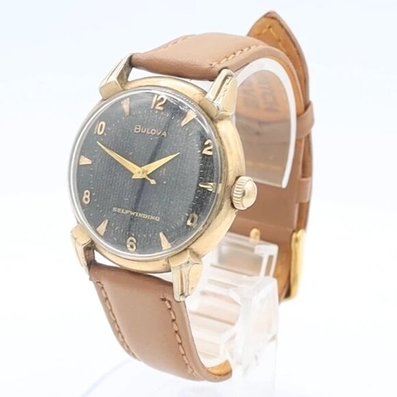 Vintage Bulova Black Tapestry Men's Automatic Wristwatch 10CSC Swiss 10k GF